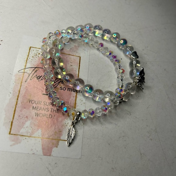 Clear Crystal & Opalite Butterfly Bracelets - Picture 2 of 3